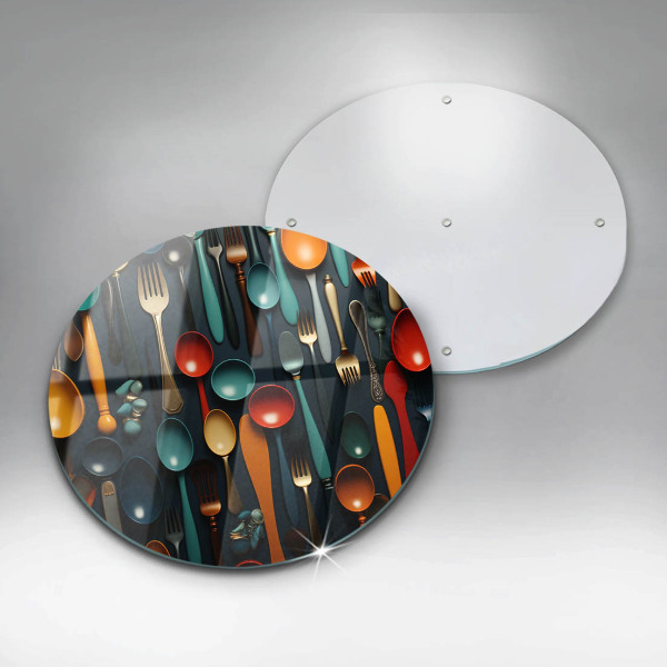 Skleněné krájecí prkénko Barevné lžíce a vidličky