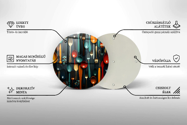Skleněné krájecí prkénko Barevné lžíce a vidličky