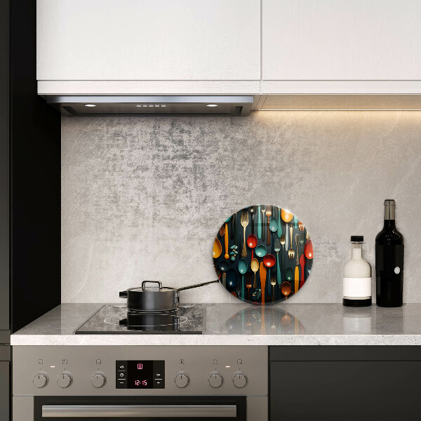 Skleněné krájecí prkénko Barevné lžíce a vidličky