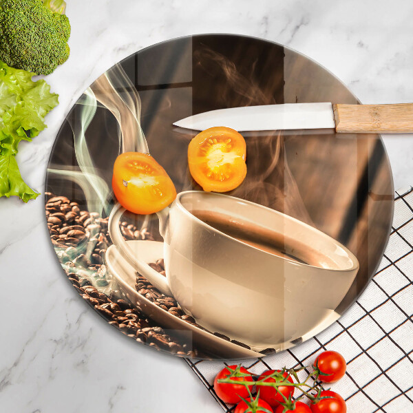 Skleněné krájecí prkénko Šálek a kávová zrna