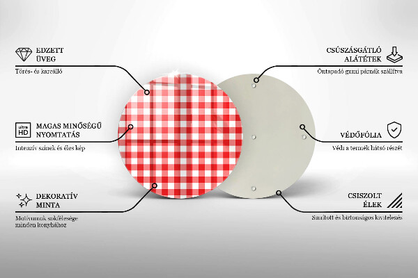 Skleněné krájecí prkénko Červeno-bílý kostkovaný vzor