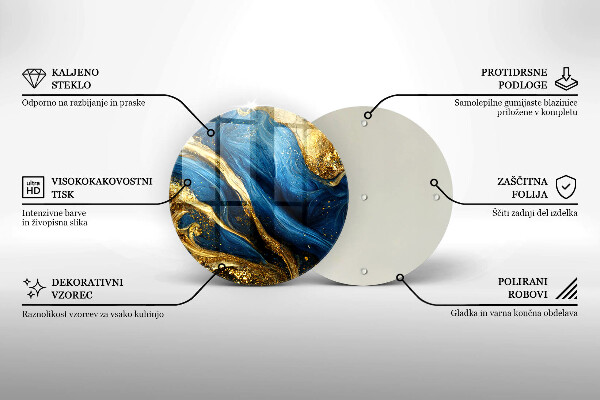 Skleněná krájecí deska Modrý a zlatý mramor