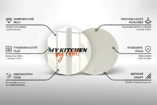 Skleněná krájecí deska My kitchen my rules