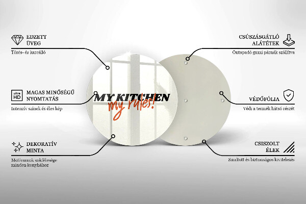 Skleněná krájecí deska My kitchen my rules