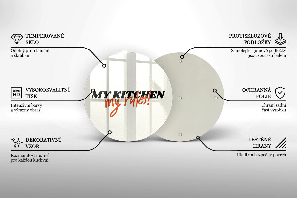 Skleněná krájecí deska My kitchen my rules