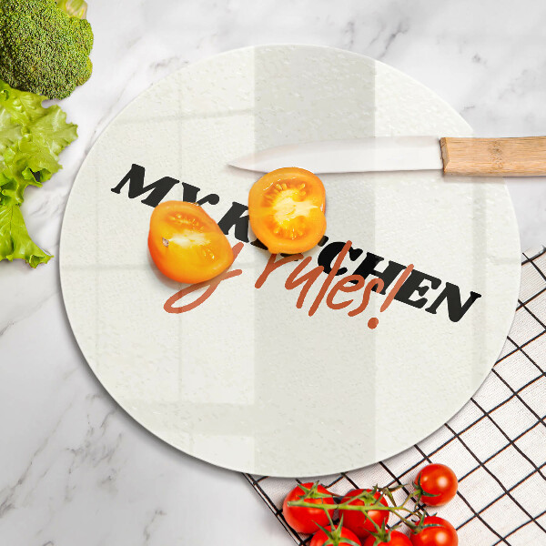 Skleněná krájecí deska My kitchen my rules