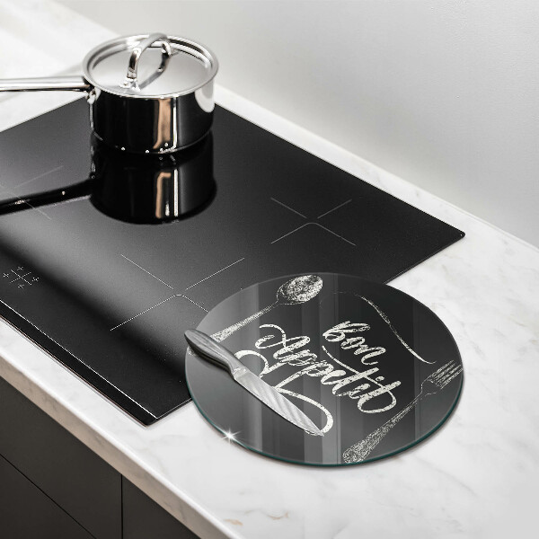 Skleněná krájecí deska Bon appetit nápis