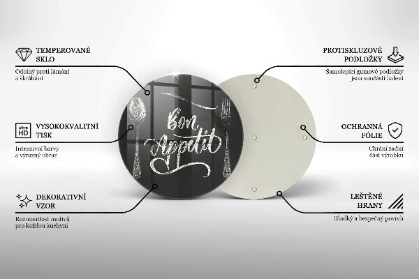 Skleněná krájecí deska Bon appetit nápis