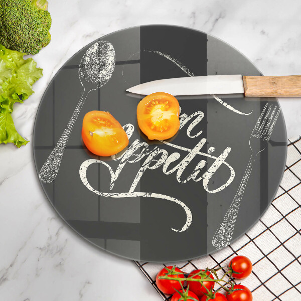 Skleněná krájecí deska Bon appetit nápis