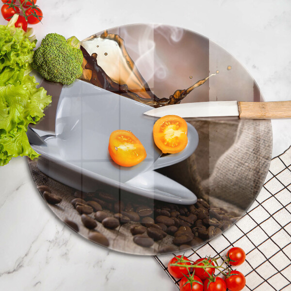 Skleněná deska do kuchyně Šálek a kávová zrna