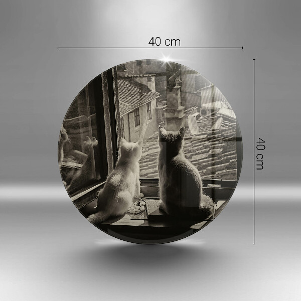 Skleněná deska do kuchyně Kočičí město a okno
