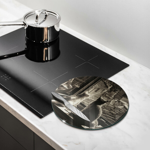 Skleněná deska do kuchyně Kočičí město a okno