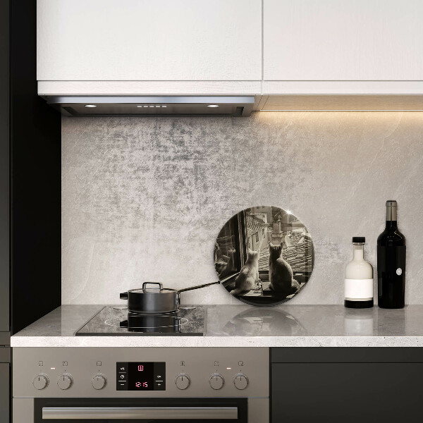 Skleněná deska do kuchyně Kočičí město a okno