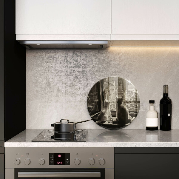 Skleněná deska do kuchyně Kočičí město a okno