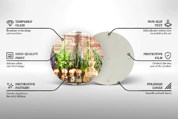 Skleněná deska do kuchyně Byliny koření a dřevo