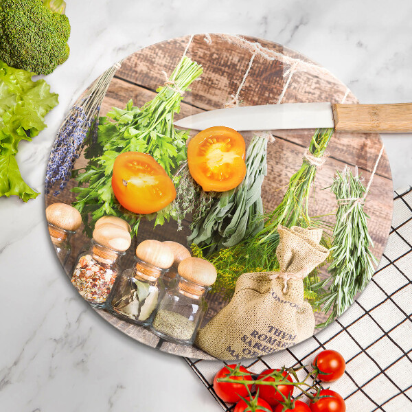 Skleněná deska do kuchyně Byliny koření a dřevo