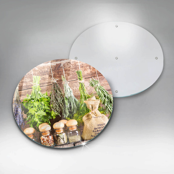 Skleněná deska do kuchyně Byliny koření a dřevo