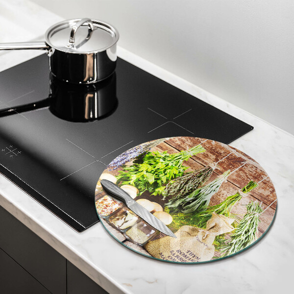 Skleněná deska do kuchyně Byliny koření a dřevo