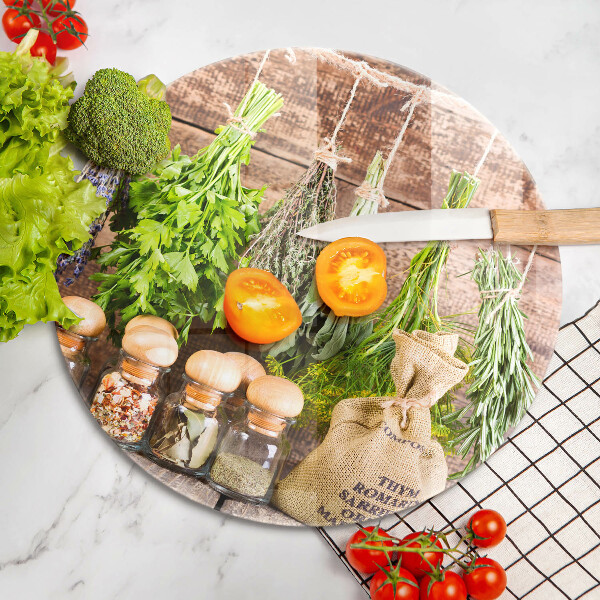 Skleněná deska do kuchyně Byliny koření a dřevo