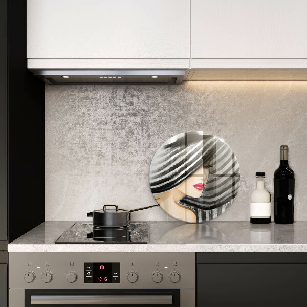 Skleněná deska do kuchyně Žena v klobouku