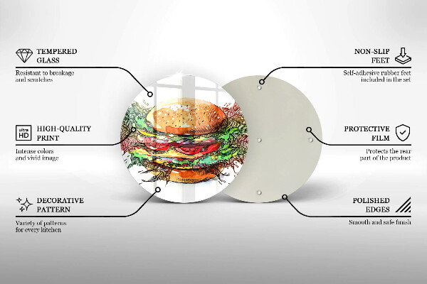 Skleněná deska do kuchyně Kresba hamburgeru