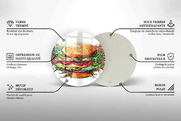 Skleněná deska do kuchyně Kresba hamburgeru