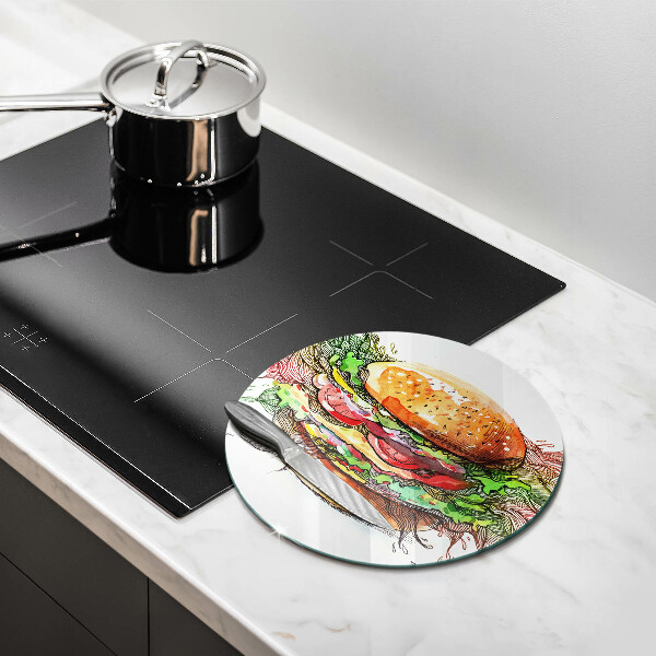 Skleněná deska do kuchyně Kresba hamburgeru