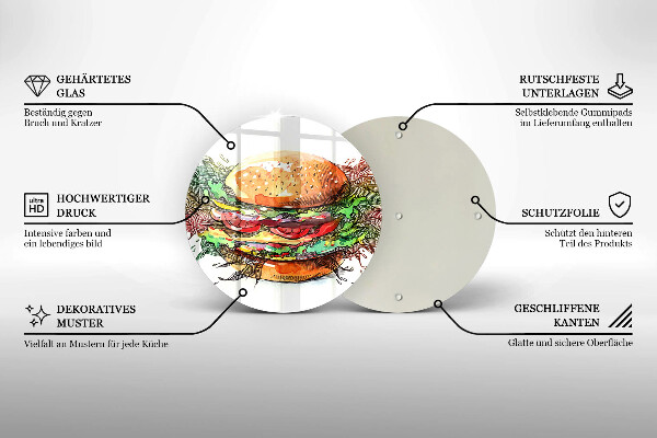 Skleněná deska do kuchyně Kresba hamburgeru