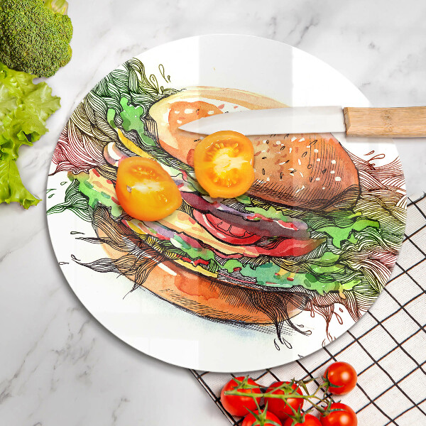Skleněná deska do kuchyně Kresba hamburgeru