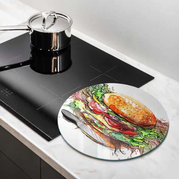 Skleněná deska do kuchyně Kresba hamburgeru