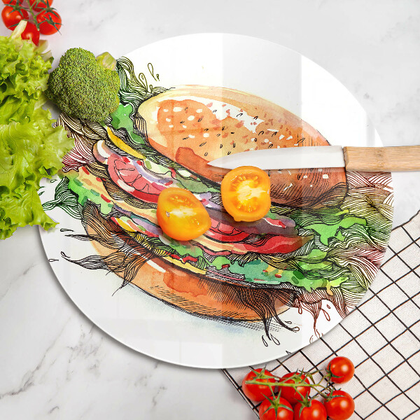 Skleněná deska do kuchyně Kresba hamburgeru