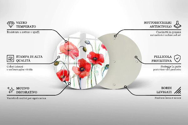 Skleněná deska do kuchyně Květy červeného máku