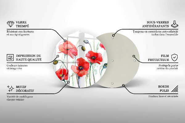 Skleněná deska do kuchyně Květy červeného máku
