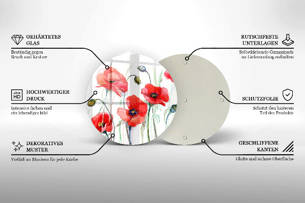 Skleněná deska do kuchyně Květy červeného máku