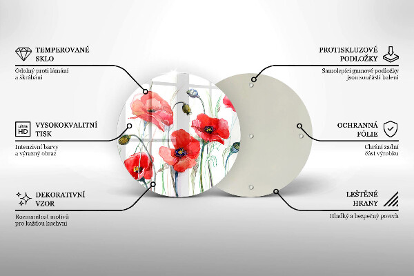 Skleněná deska do kuchyně Květy červeného máku