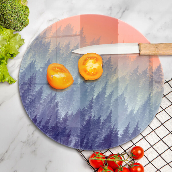 Skleněná deska do kuchyně Les při západu slunce