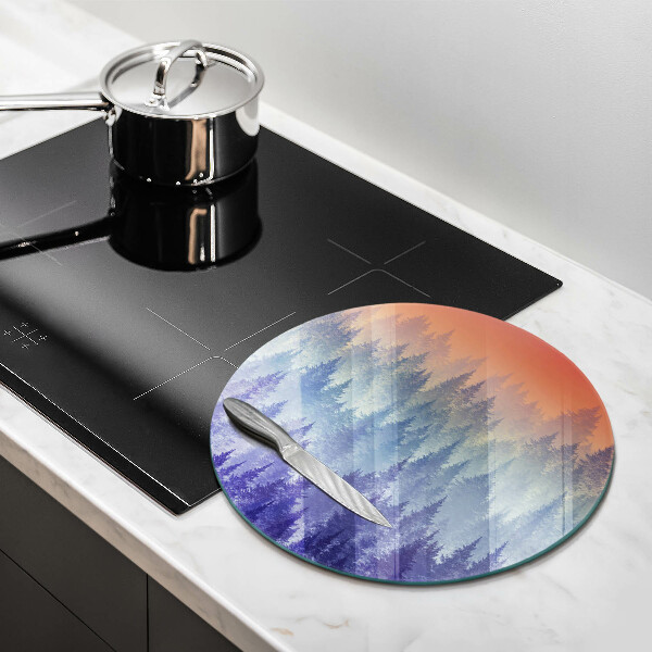 Skleněná deska do kuchyně Les při západu slunce