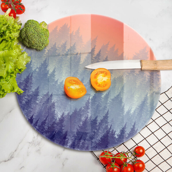 Skleněná deska do kuchyně Les při západu slunce