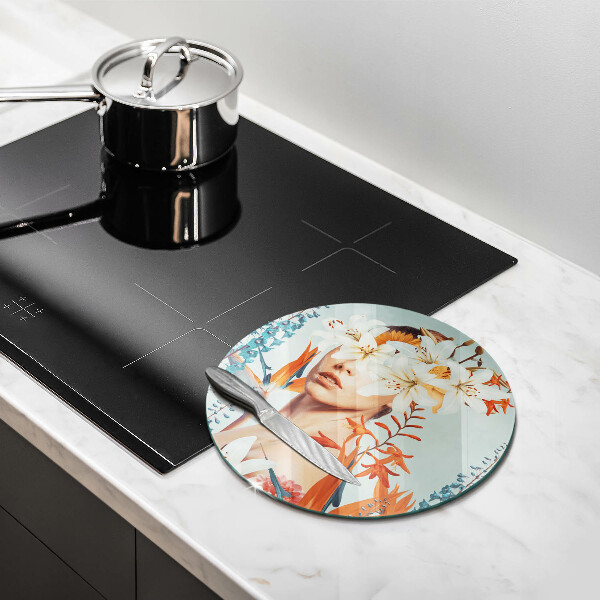 Skleněná deska do kuchyně Žena v květinách