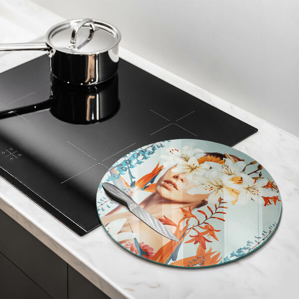 Skleněná deska do kuchyně Žena v květinách