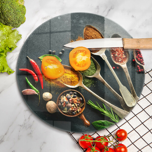 Skleněná deska do kuchyně Kuchyňské lžíce koření