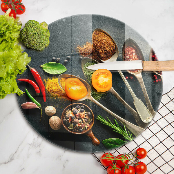 Skleněná deska do kuchyně Kuchyňské lžíce koření