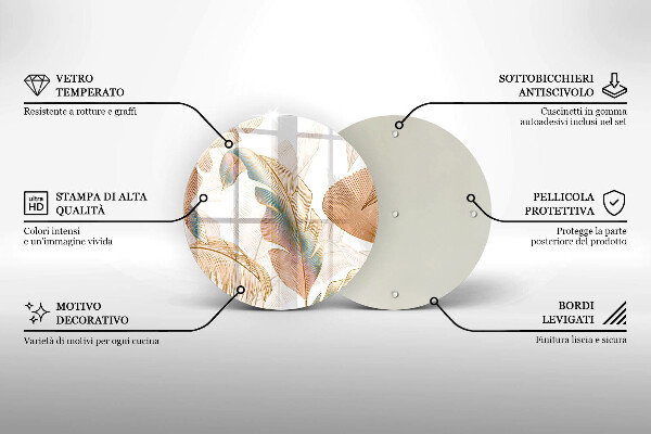 Krájecí prkénko skleněné Boho peří a listy