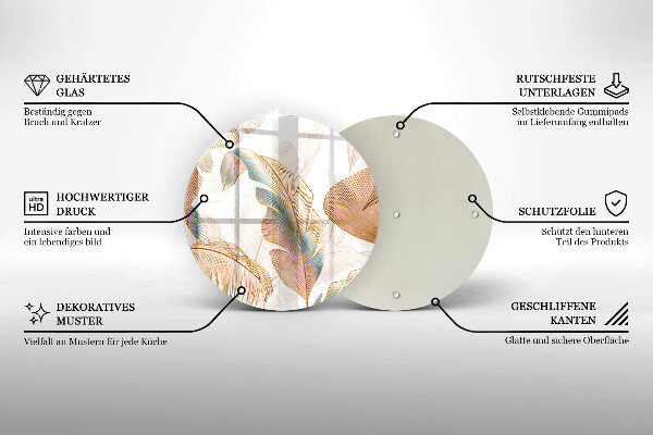 Krájecí prkénko skleněné Boho peří a listy