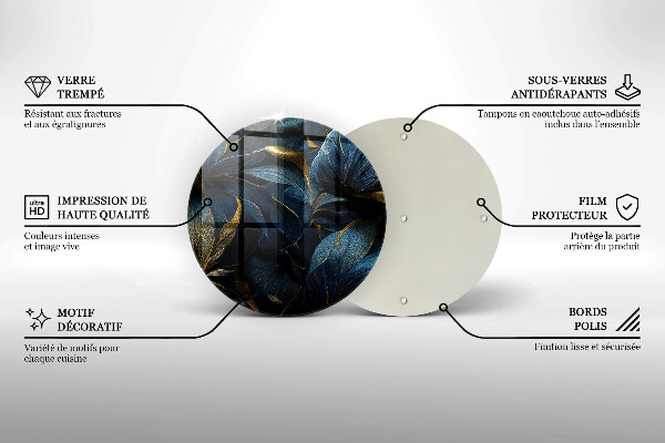 Krájecí prkénko skleněné Dekorativní listy se zlatem