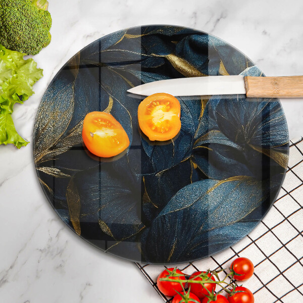 Krájecí prkénko skleněné Dekorativní listy se zlatem