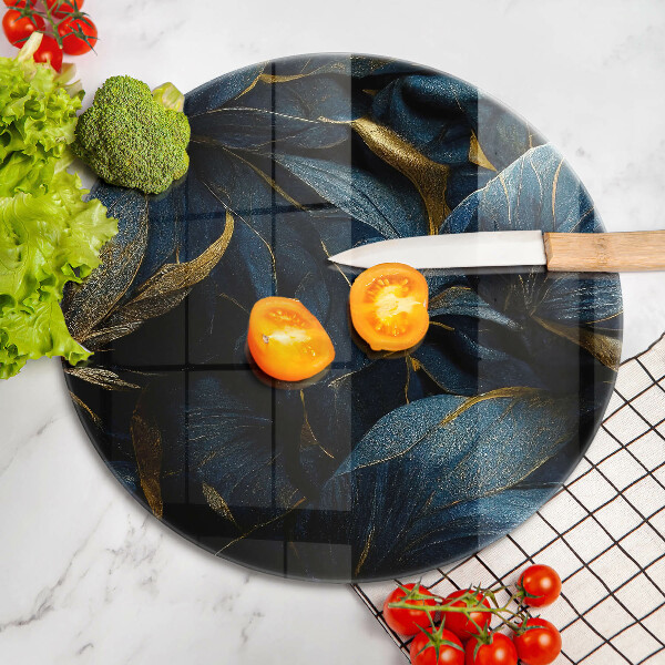 Krájecí prkénko skleněné Dekorativní listy se zlatem