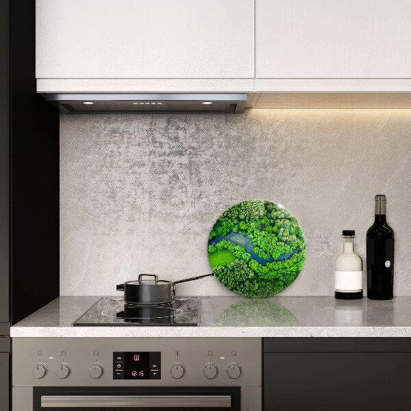 Skleněná deska do kuchyně Les a řeka z ptačí perspektivy