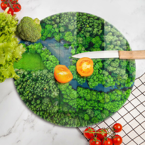 Skleněná deska do kuchyně Les a řeka z ptačí perspektivy