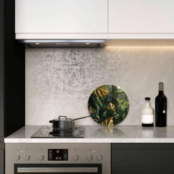 Skleněná deska do kuchyně Listy zlaté monstery